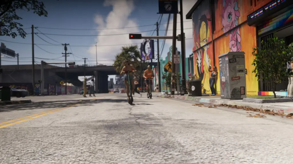 GTA 6: strada di Leonida con graffiti e scooter elettrici